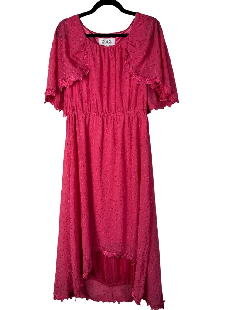 American Glamour Badgley Mischka Pink Flutter Sleeve Maxi Dress Size Xl Event